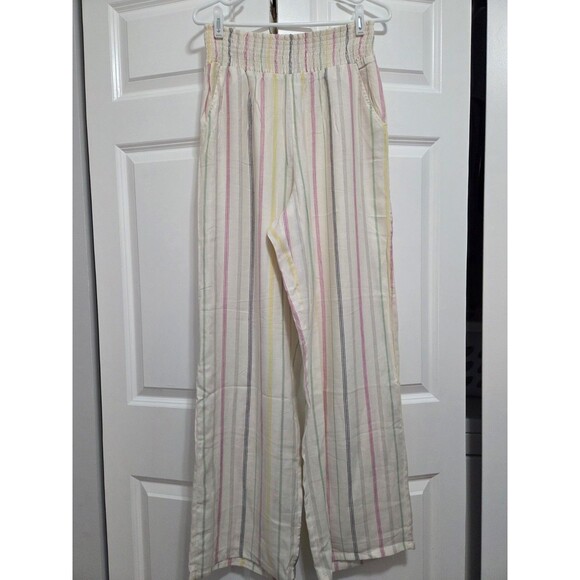 Urban Rebel Pants - Urban Rebel Striped Cotton Pants Cream Pink Gray Blue Green Yellow Womens, Large